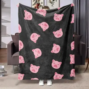 Cute Pink Pig Face Figure Print Flannel Throw Blanket, Soft Cozy Plush, Warm Fuzzy Bedding for Kids, Home Decor for Bedroom Sofa Couch, Ideal Gift for Pig Enthusiasts, Figure Print Blanket, Flannel Throw Blankets
