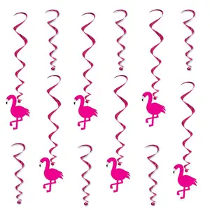 Beistle Pink Flamingo Hangable Decoration Ornaments, 1 Pack of 12 Party-Ready Hanging Swirls for Festive & Home Party Decor