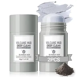 Erinde 2PCS Volcanic Mud Clay Mask Stick, Deep Cleanse Mask With Hyaluronic Acid, Cleansing Clay Mud Mask for Deep Clean Pore Improve Skin Acne Facial Mask, Gentle Exfoliation, Oil Control