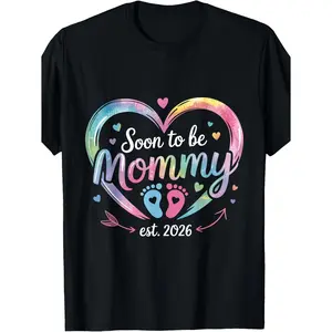Plus Size Summer Maternity TShirt About to Become a Mom with Colorful Heart Footprints Casual Round Neck Short Sleeve
