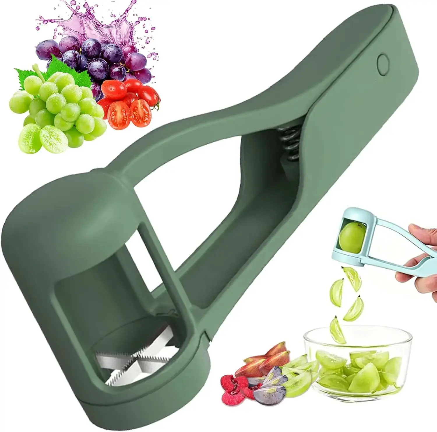 1-Piece Portable Lightweight Stainless Steel Blade Fruit Cutter Utensil - BPA-Free Kids’ Grape, Cherry Tomato, Strawberry Slicer for Baby Food, Kitchen Prep, Steel + Plastic, One-Piece