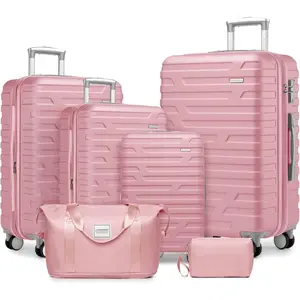 Luggage Sets 6 Piece with Duffel Bags, Hardside Expandable Suitcases with Spinner Wheels TSA Lock, Pink