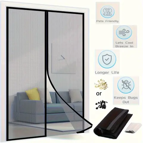 Magnetic Screen Door, Self-Sealing Mesh Partition, Keeps Bugs Out, Pet- and Kid-Friendly Door Curtain, Home Decor Supplies