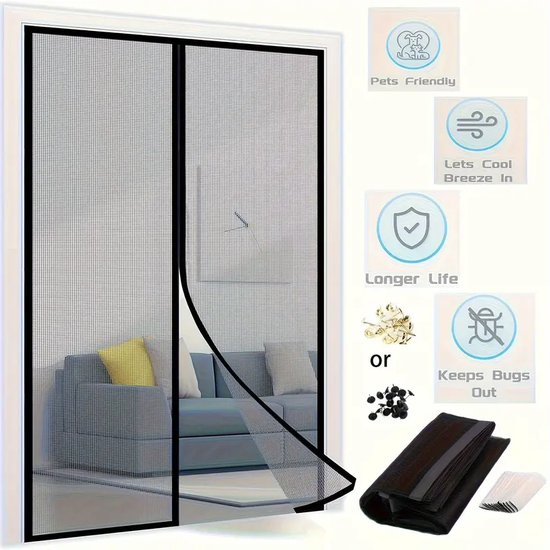 Magnetic Screen Door, Self-Sealing Mesh Partition, Keeps Bugs Out, Pet- and Kid-Friendly Door Curtain, Home Decor Supplies