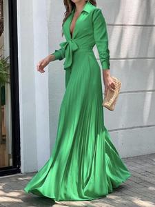 women's plain pleated knot front wide leg jumpsuit, elegant long sleeve collared jumpsuit for spring & fall, jumpsuit for women, women's clothes for work office business, ruched jumpsuit