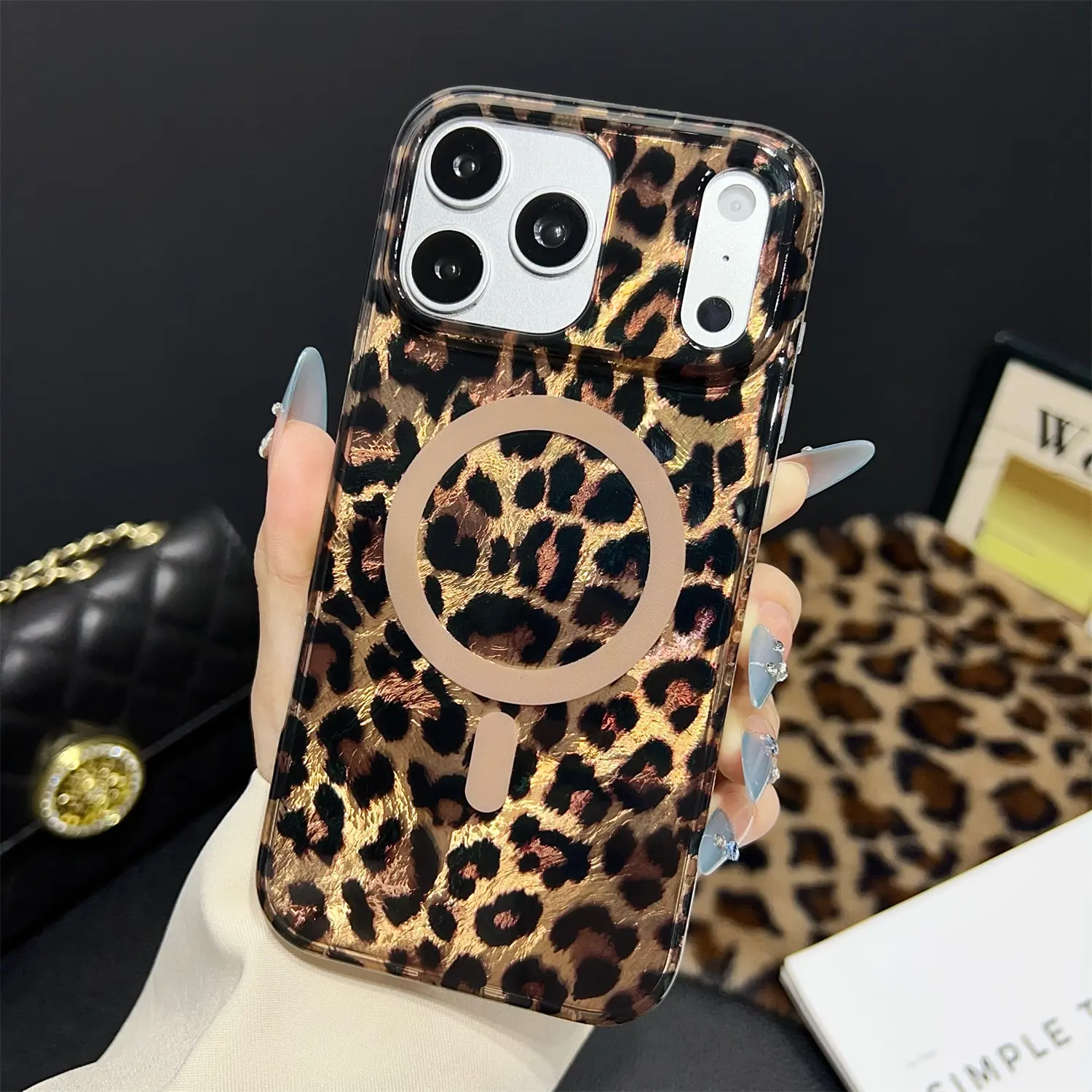 Stylish Leopard Cheetah Animal Print Phone Case iPhone 17 Pro Max 16 15 14 13 12 Pro Max for Women Men, Cute Sparkle Glossy Shockproof Cover summerwins
