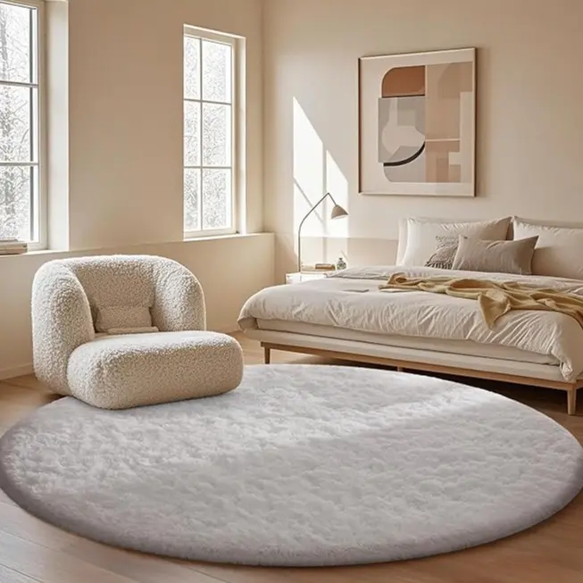 Ophanie 4x4 Super Soft Round Area Rug - Ultra Soft Polyester with Non-Slip Bottom for Safe Use in Dorm Rooms, Soft Texture Design