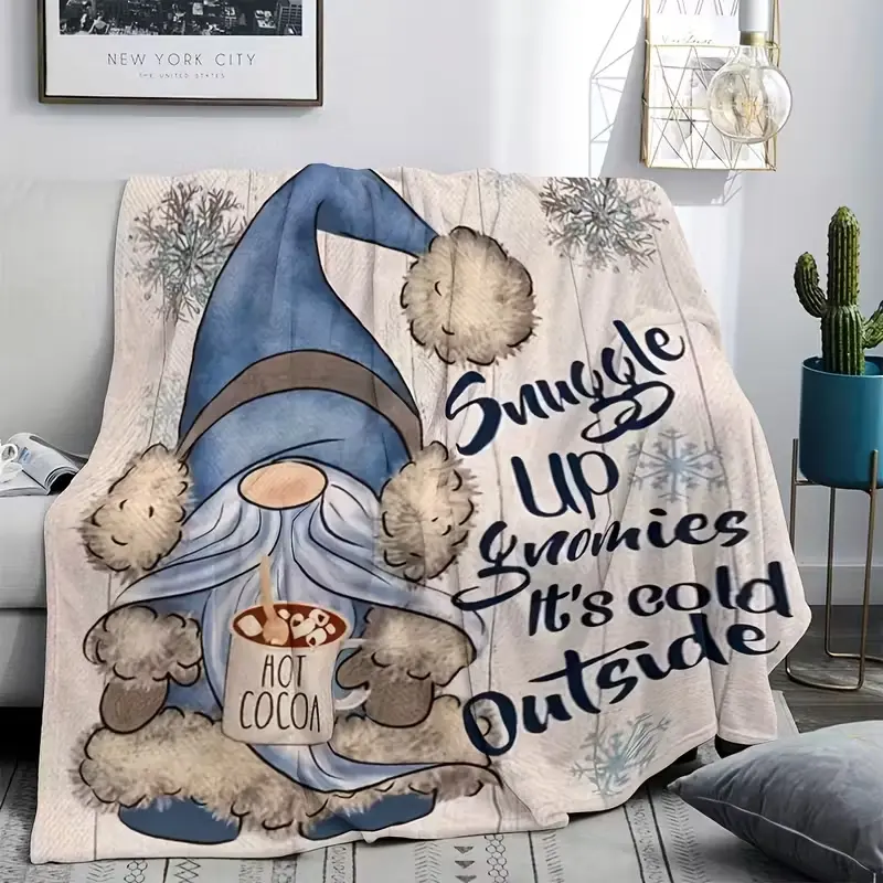 Winter Blue Gnome, a luxurious flannel blanket, perfect for home, bedroom, sofa, travel, home, high-end gift, perfect gift! Ultra-light, soft, warm fleece throw blanket, 100% polyester material, no pilling and no fading. Soft Lightweight Blanket