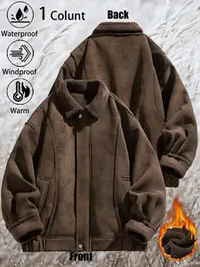 New Men's Casual Fleece-Lined Warm Leather-Fur Hybrid Jacket, Coats Versatile, Durable, Wrinkle-Resistant, Windproof, Waterproof Outdoor Sports Jacket Ideal for Daily Commuting, Wilderness Exploration, Hiking, and Fishing christmas gift ideas