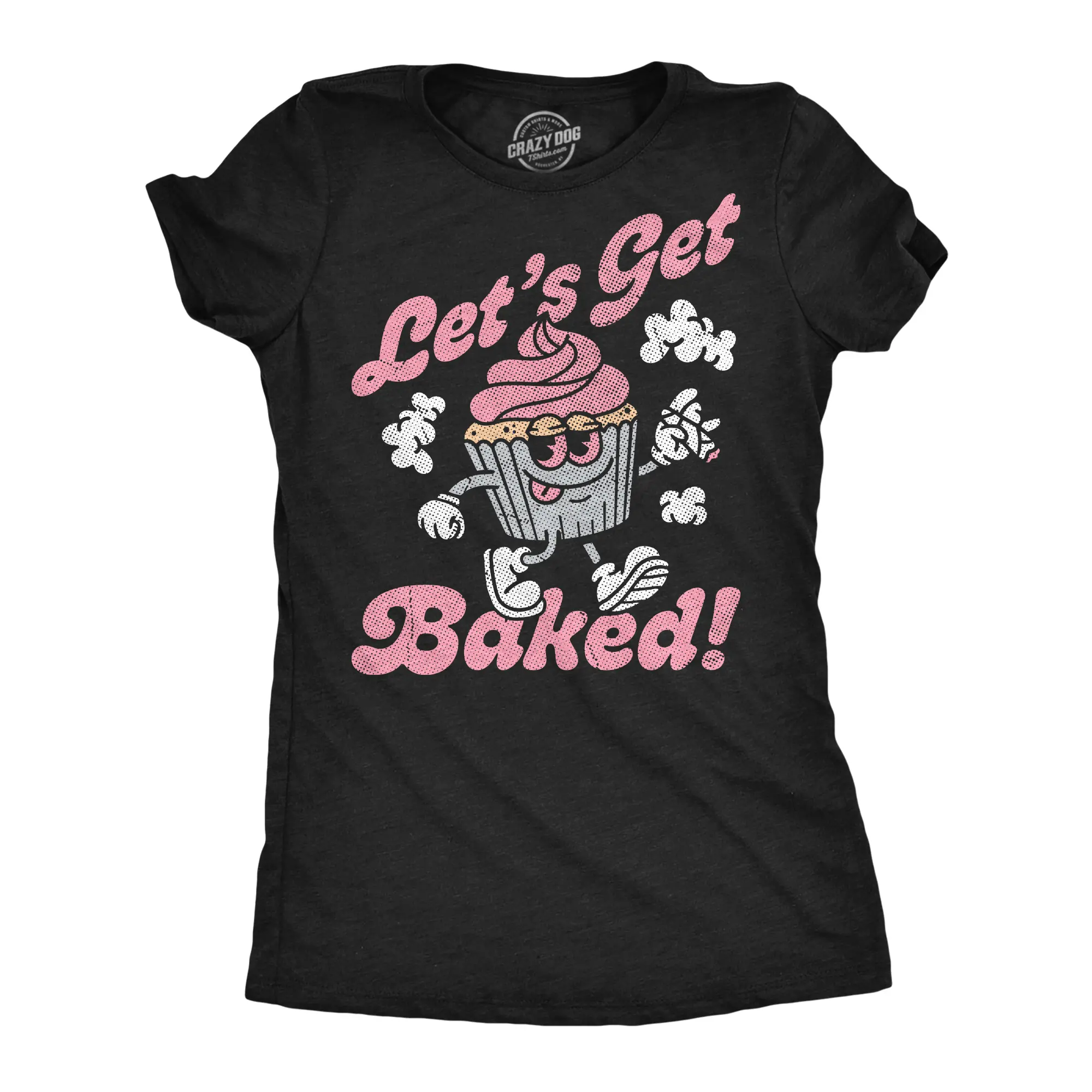 CRAZY DOG T-SHIRTS Women's Soft Comfortable 420 Cupcake Print Tshirt, Sarcastic Vintage Casual Apparel, Ladies' Novelty Food Top Gift (Black)
