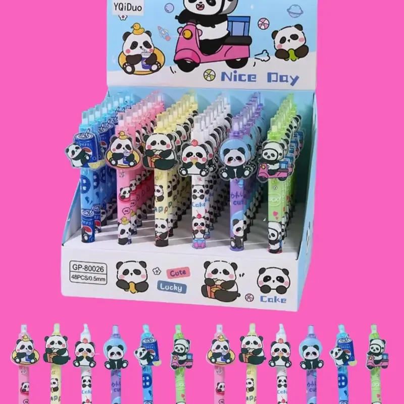12-Piece Adorable Panda Gel Pens - Multicolor Pen with Flexible Grip and Secure Hold, Smooth Writing Office Stationery Supplies