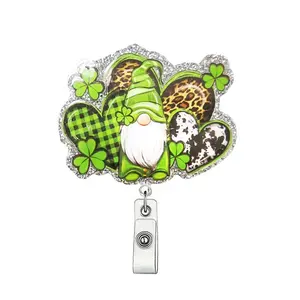 Cute Gnome Dwarf Pattern Badge Holder, 1 Count Retractable Badge Clip, ID Card Holder for Student Office Staff Doctor Nurse Teacher, Badge Reels Retractable