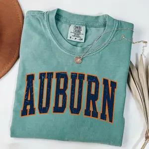 Comfort Colors Vintage Auburn T-Shirt, Graphic Tee, Game Day Style, Collegiate Spirit Wear, Soft Fit Sporty Womenswear Top Casual Graphic Cotton