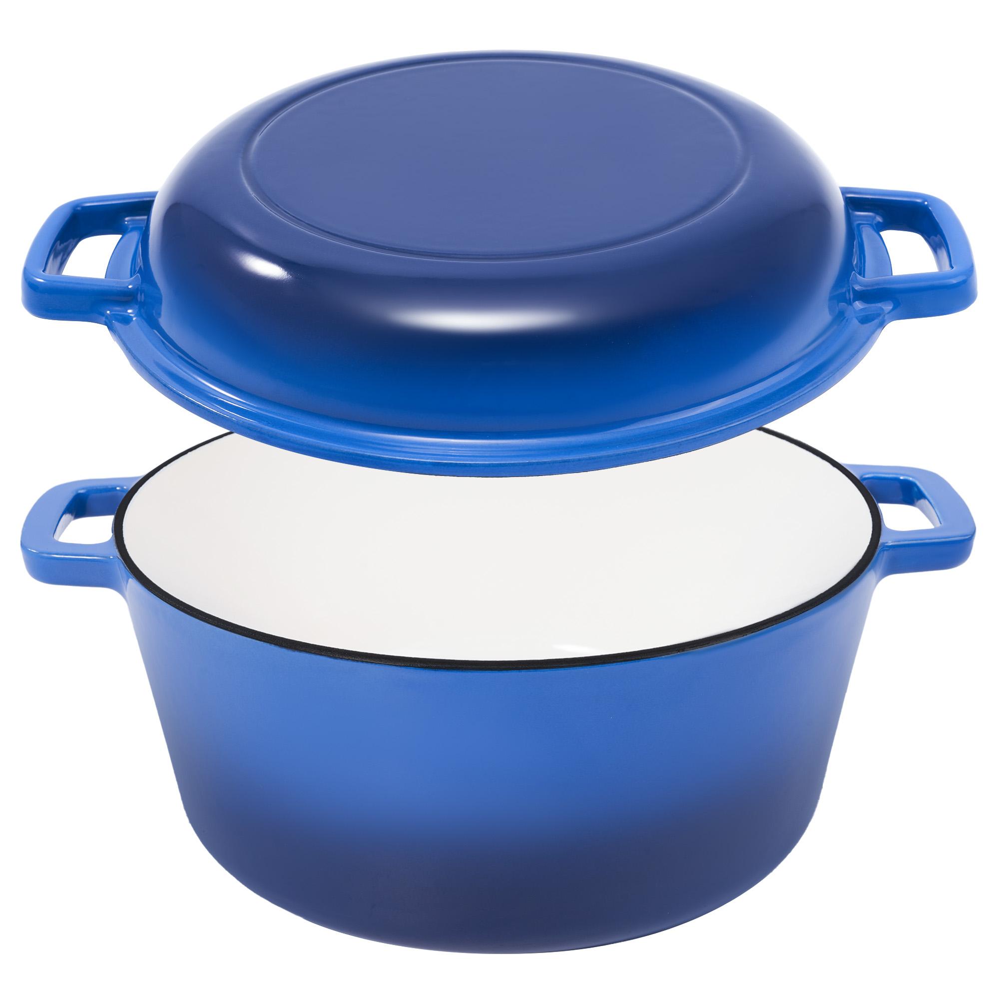 26cm 2-in-1 Enameled Cast Iron Dutch Oven with Skillet Lid, Heavy Duty Soup Pot for Braising, Baking and Daily Cooking braiser pan