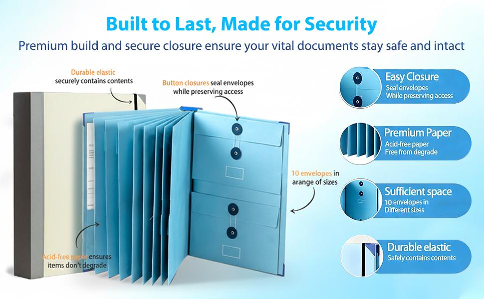 Important Document Folio – Life Organizer for Home Records, Acid-Free File Holder with Guided Labels, Expandable Binder for Social Security Card Medical Records Birth Certificate