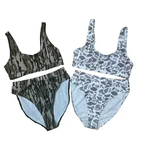 Women’s Woodland Camouflage 2-Piece Bikini Set – Breathable Quick-Dry Sporty Swimsuit, High Waisted Beach Swimwear for Outdoor & Vacation Use
