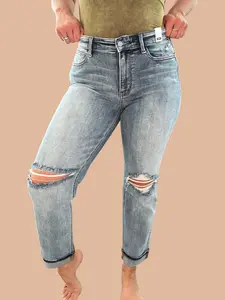 Judy Blue Mid-Rise Destroy Cuffed Boyfriend Jeans