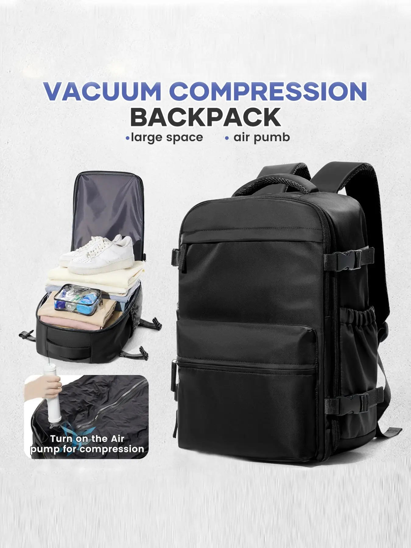 Commuting Vacuum Compressed Travel Backpack, Vacuum Compression Backpacks, Ryanair Boarding Ready, Large Capacity, Business Laptop, Women's Backpack with Air Pump