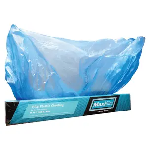 MAXIFILM Blue Plastic Cover Sheeting Roll, 16ft x 350ft, 8 Micron (0.3 Mil) Protective Film for Auto Car Painting, Bodyshop Repair, Garage