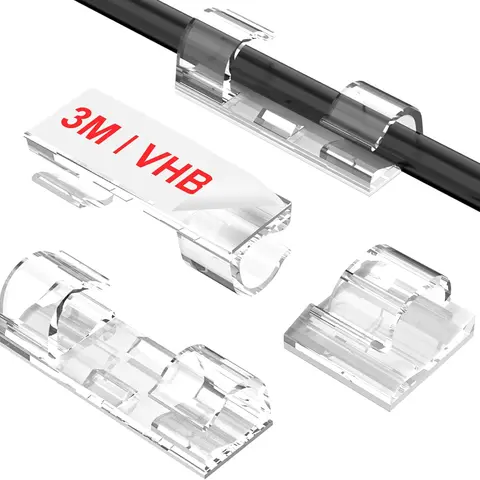 Transparent Plastic Adhesive Cable Clips with Adhesive Base & Strong Bonding, Medium (40PCS) - Cool Office Desk Gadgets, Aesthetic Glass-Compatible Work Accessories for Adults, Cord Storage, Desk Wire Management