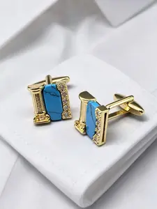 Zk48 Gold Blue Classic Business Cufflinks, Elegant Print Design, Perfect for All Seasons, Ideal for Professional Jewellery