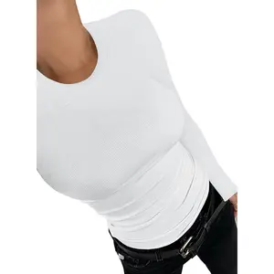Womens Fall Ribbed Basic Shirts Long Sleeve Stretch Slim Round Neck Casual Top Womenswear Fabric basic tops blouseswomen