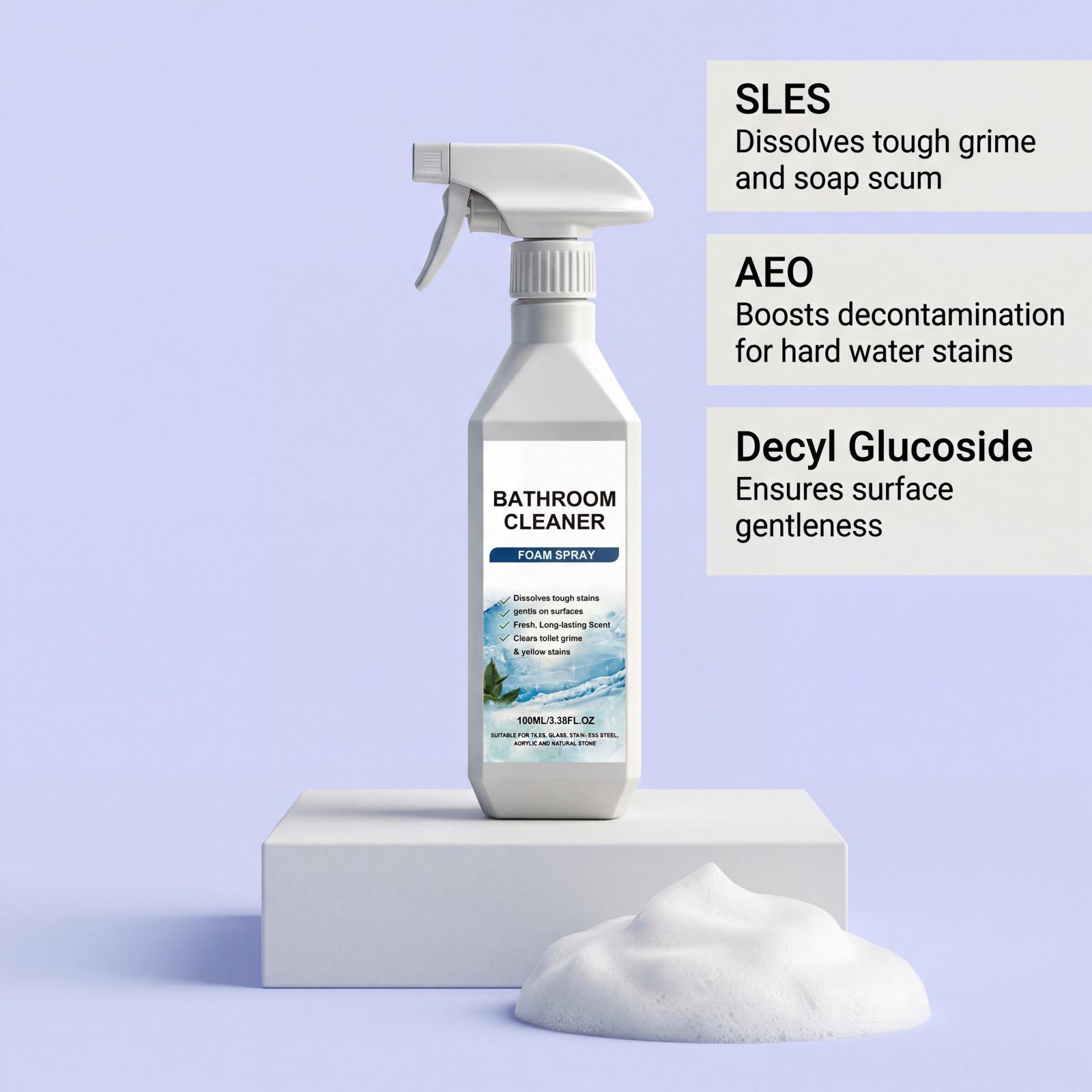 Bathroom Cleaner Foam Spray (100ml) - Citric Acid Formula for Hard Water Stains, Toilet Grime & Soap Scum on Multi-Surfaces