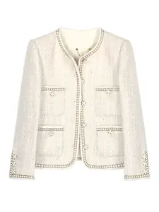 Elegant Women's High-End Round Neck Tweed Jacket, Fashionable Custom Design Outerwear, Perfect for Ladies' Wardrobe Essentials