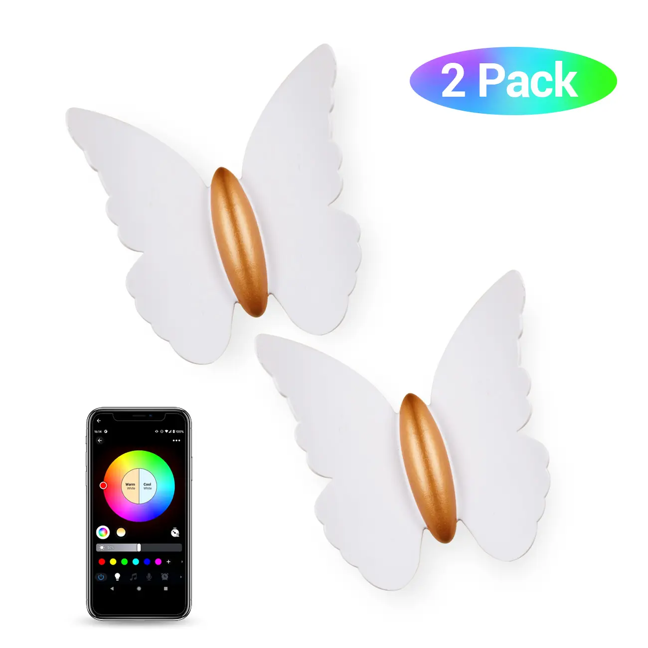 2 Pack Magic Home Pro RGBW Wall LED Lights, Smart Lighting with WiFi, App & Voice Control, Music Sync, and Adjustable Scenes