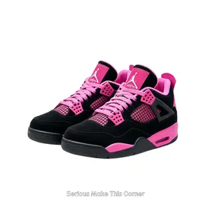 Black Hot Pink Mid-Top Retro Sneakers, Soft Suede & Breathable Mesh Upper, Reinforced Side Structure, Thick Cushioned Midsole, Non-Slip Wear-Resistant Rubber Outsole, Men Women Casual Athletic Shoes
