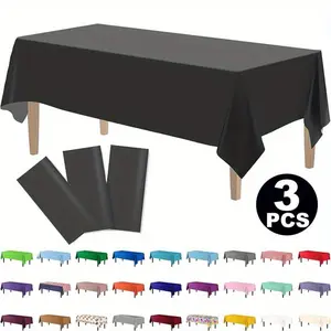 3pcs 108inch Disposable Plastic Tablecloth, Large Plain Color Picnic Table Cover, Holiday Party Decoration, Festive Event Setup