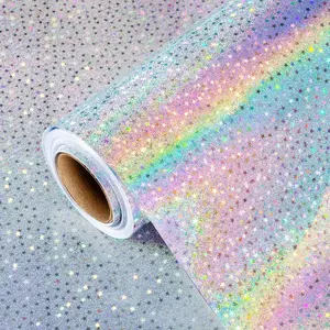 Silver Color Holographic Star Gift Wrap Paper Roll, 43x300cm, Ideal for Birthday, Valentine's Day, Mother's Day, Graduation, Wedding, Father's Day, Baby Shower, Christmas, Gift Wrapping