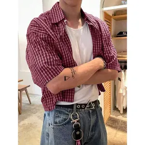 SHEIN Manfinity Dauomo Men's Summer Casual Plaid Cropped Shirt