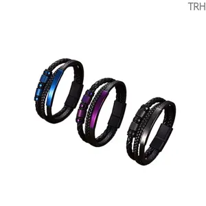 Men’s Multi‑Layer Braided Leather Bracelet, Stainless Steel Cuff Bangle, Vintage PU Wristband with Bead Details, Trendy Punk Streetwear Jewelry, Durable Stylish Accessory for Daily Casual & Night‑out Wear