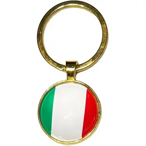 Italian Flag Circle Keychain Gold - Everyday Use Metal Glass Dome Unique Decoration Gift for Keys Handbag Luggage Backpack Pet Collar