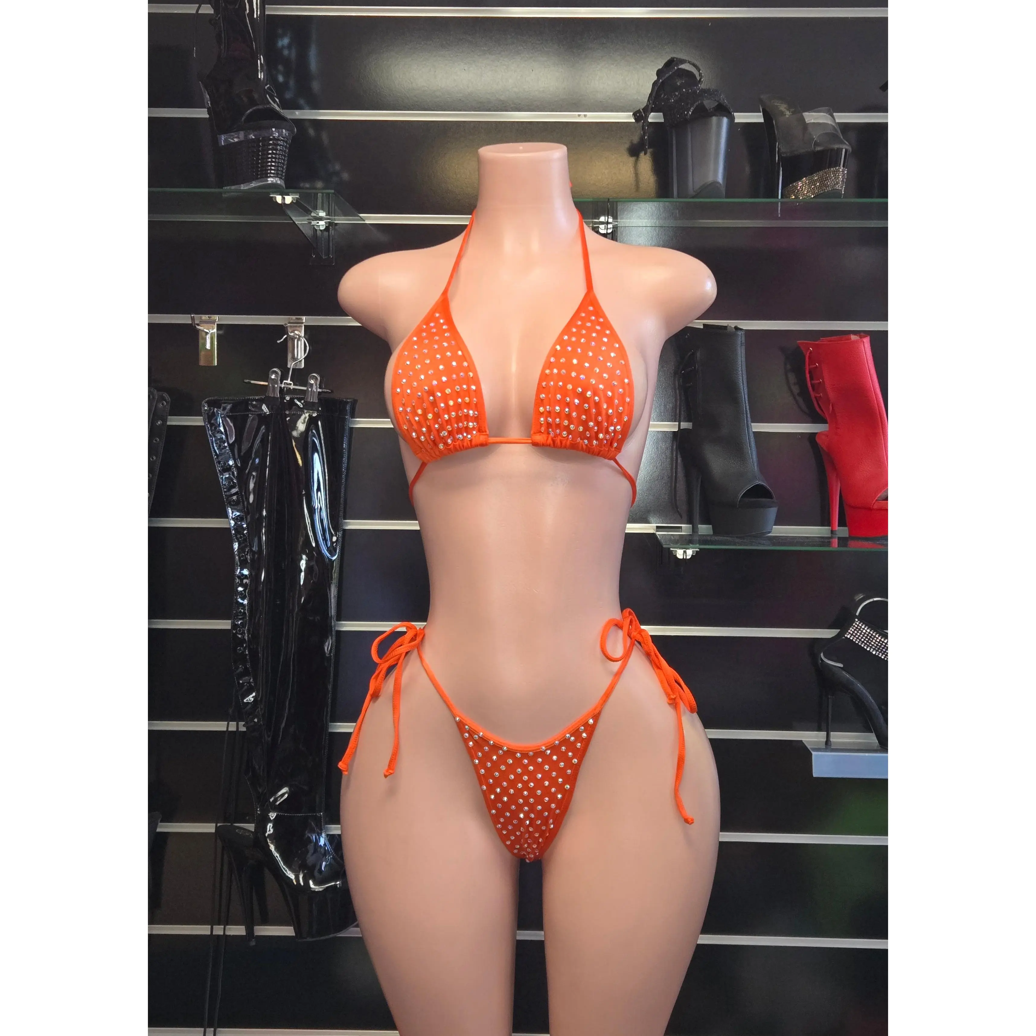 Women's 2-Piece Rhinestone Bikini Dancewear Set - 10B Model 1, Adjustable Strap Triangle Top, High-Cut Bottom, Elastic Lycra, One Size, Hand-Applied Rhinestones for Club, Stage Performers, 84 cm Bust, 91 cm Hips