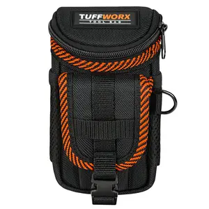 TUFFWORX Tool Belt Pouch, Heavy Duty Utility Holder with Mesh Pocket, Black and Orange