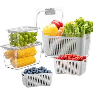 Fresh Container 3Pcs BPA Free Fridge Organizer for Vegetable Fruit Salad, Food Storage Container with Vents Stay Multi Function Airtight Lid Capacity Kitchen Utensils meal prep containers