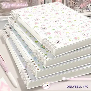 Cute Cartoon Kitten with Pink Flowers A5/B5 Loose-leaf Notebook, Lined Spiral Notebook, Waterproof Cover Portable Notebook, Suitable for School, Office,Study Notes, Diary, and Gift for Girls