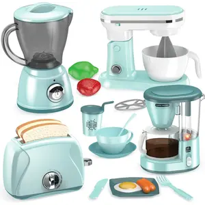 Play Kitchen Accessories, Play Kitchen Appliances Toy Set with Coffee Maker, Blender, Mixer, Toaster, Kids Kitchen Playset, Toys for 3 to 8 Year Old Girls, Birthday Gifts for Girls