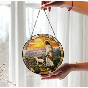 Jesus and Lamb Stained Glass Suncatcher: Christian Home Decor