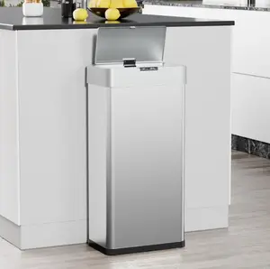 13.2 Gallon Automatic Trash Can with Lid, Touchless Motion Sensor Garbage Can Stainless Steel, Silver