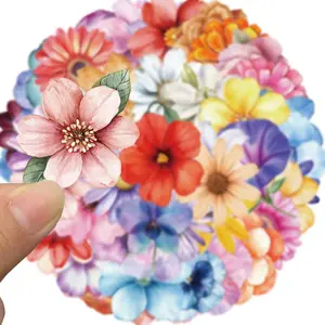 Flower Pattern Sticker, 50pcs/set Cute Vintage Flower Sticker, Waterproof Self Adhesive Decor Paper, Decor Sticker for Gift Greeting Card Water Bottle Laptop Phone, Screen Protector