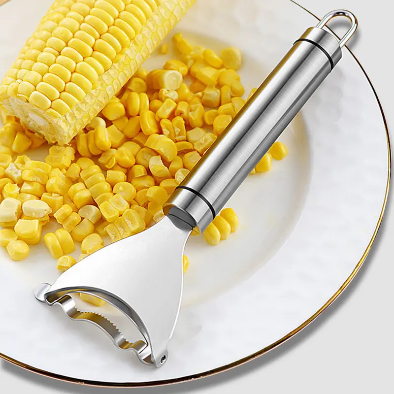 2-Count Stainless Steel Kitchen Corn Peeler & Kernel Extractor Cooking Utensils - Patent-Pending Angled Blade for Fast Peeling, Hanging Design for Easy to Store, Smooth Operation for Mom Chefs