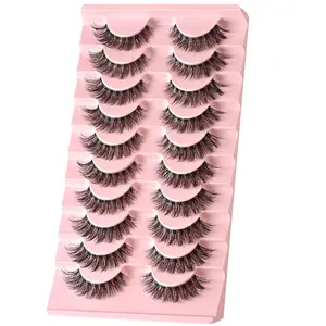 Cat Eye Lashes Natural Fake Strip Eyelashes Invisible Band Mink Eyelash Strips Wispy Full Volume False Lash Pack 10 Pairs 8-14 mm Short Demi Wispies Pestañas Postizas that Looks Like Extensions