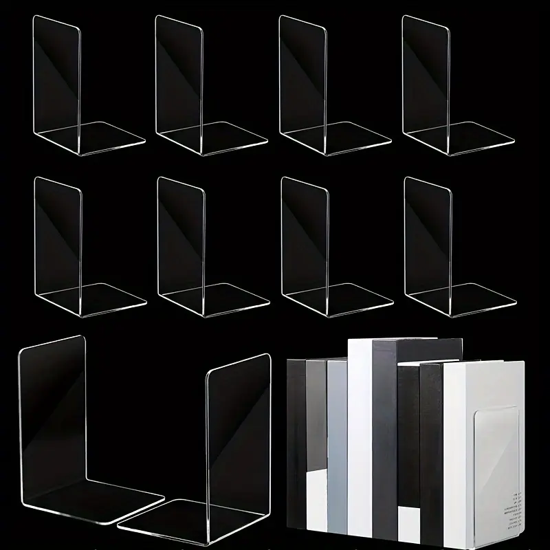 2pcs Acrylic Bookends - Transparent Desktop Bookshelf for Office & Home, Durable Clear Display Stands for Books and Documents