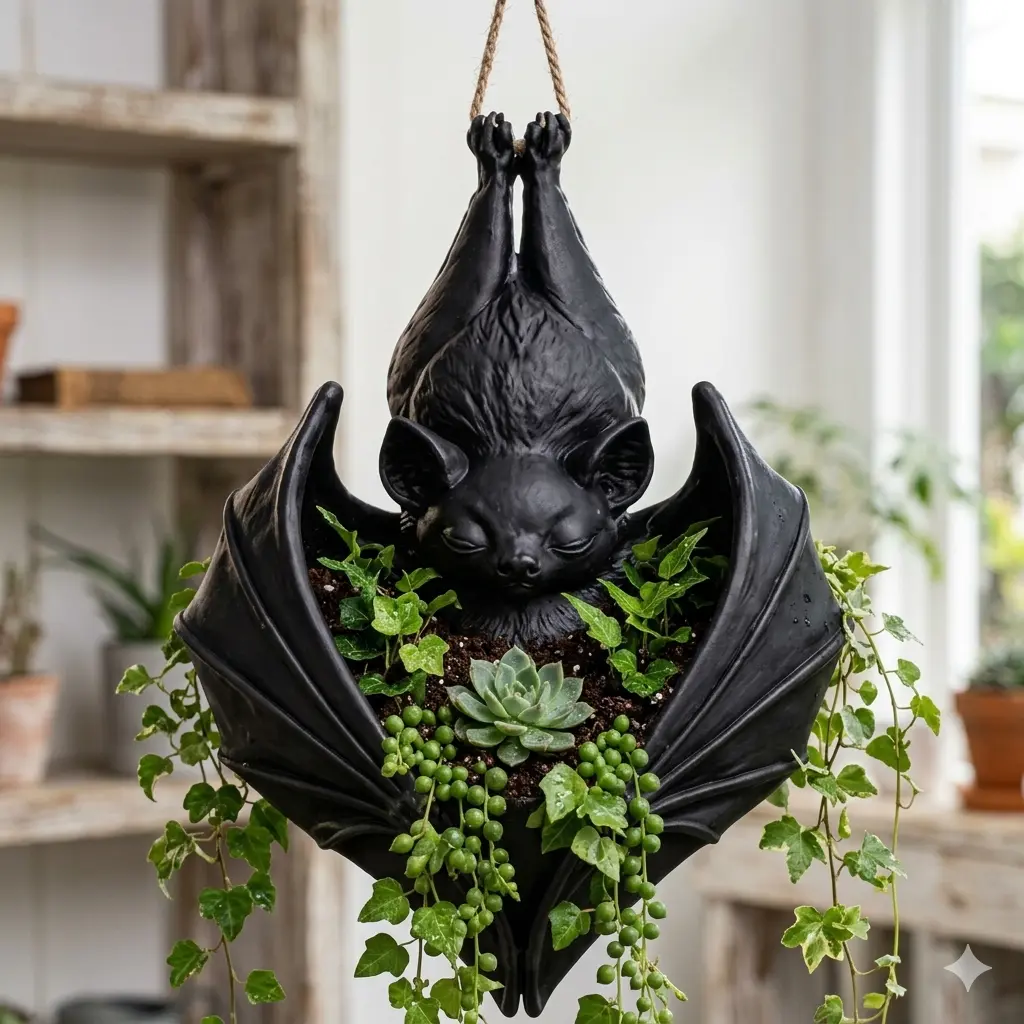Hanging Bat Planter | Gothic 3D Printed Bat Plant Holder | Halloween Decor | Unique Gift