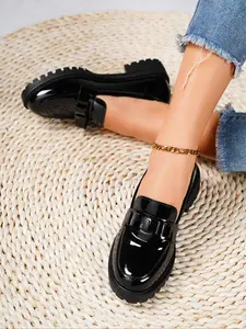 Women's Fashionable Bow Decor PU Leather Loafers, Casual Comfortable Lightweight Slip on Flats for Daily Wear, Female All-match Shoes for Women & Girls