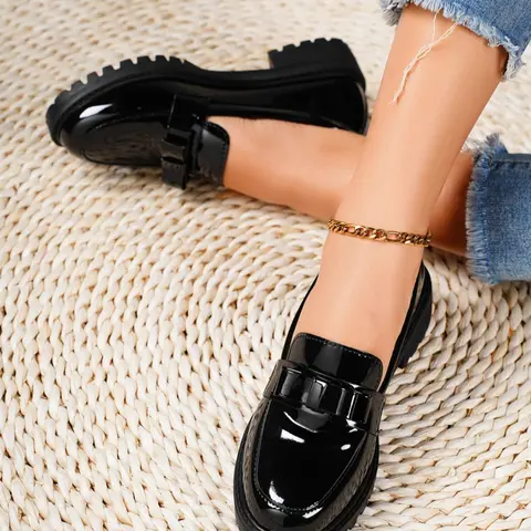 Women's Fashionable Bow Decor PU Leather Loafers, Casual Comfortable Lightweight Slip on Round Toe Flats for Daily Wear, Female All-match Versatile Shoes for Women & Girls