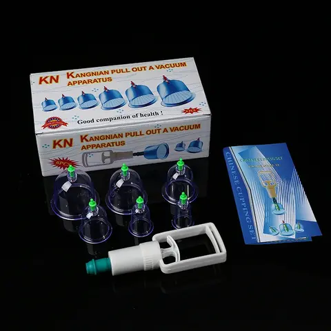 Professional Manual Pump Vacuum Cupping Set for Body Care - 6 Size-Varying Cups with Vacuum Suction, Magnetics, Back & Muscle Therapy, Cellulite Reduction, Inner Dia 2.1-5.5cm, Outer Dia 5.0-6.6cm